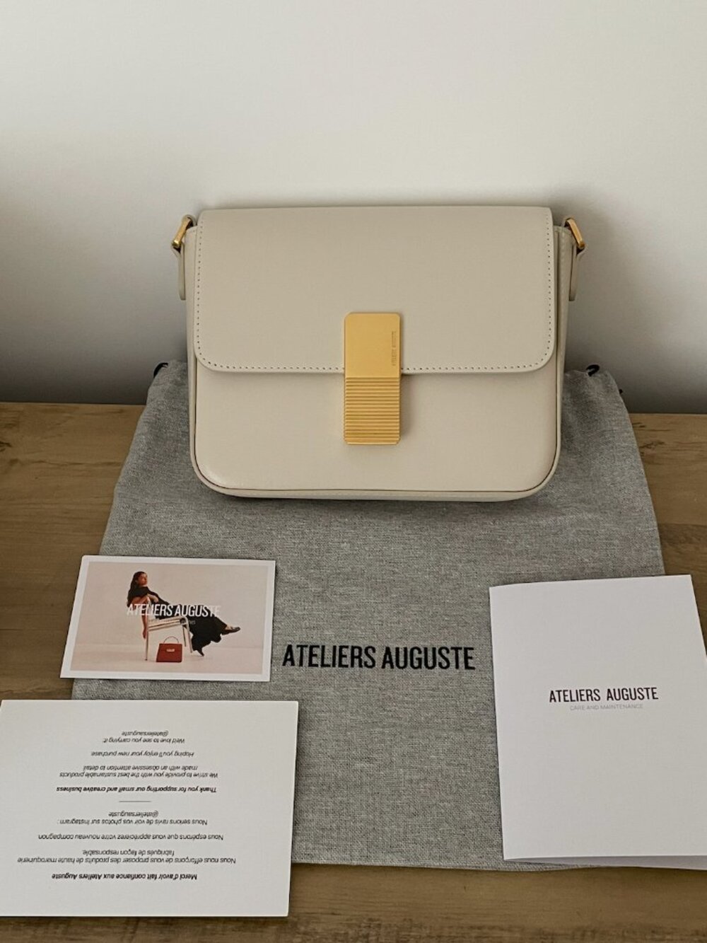 NWOT Ateliers Auguste Mini Monceau Off White Box Leather Bag Gold Edition